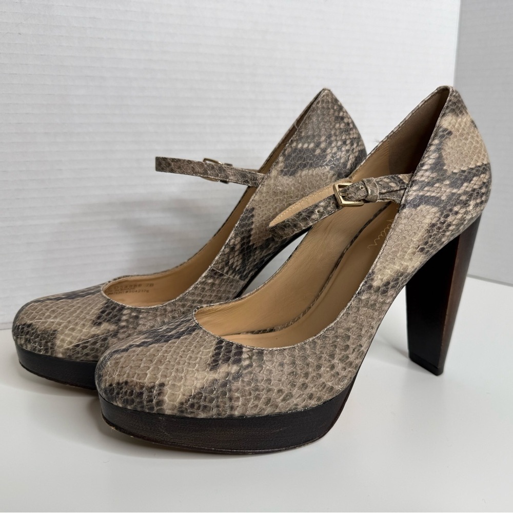 Cole Haan Snakeskin Print Mary Jane Platform Block Heels Size 7B Y2K Preppy Boho - Picture 2 of 15